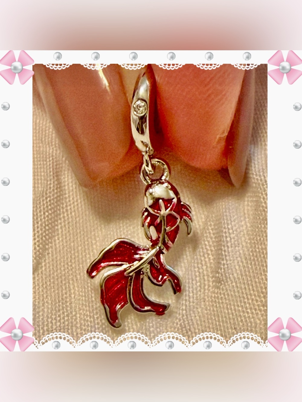 Charm / pendant - 1” red & silver tone fish koi - new! Unused. Perfect.